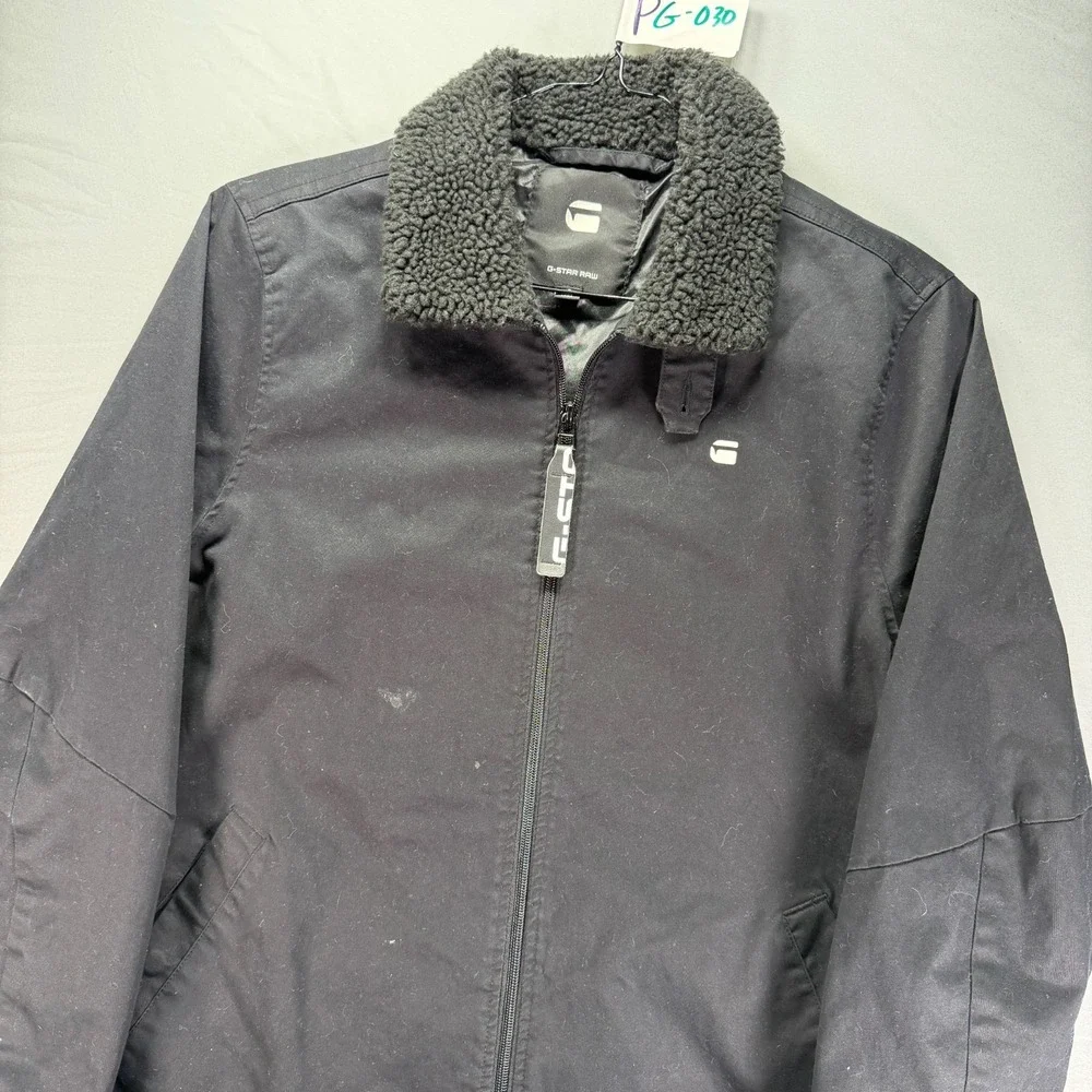 G Star Raw Jacket Mens Small Black Bomber Canvas Sherpa Collar Pockets Full Zip - Picture 2 of 13